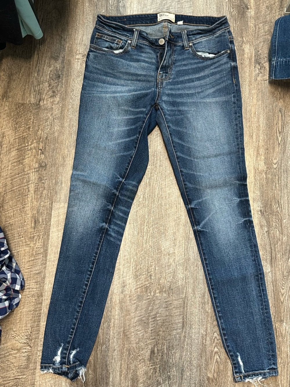 BKE Women's Blue Skinny Jeans with Faded Whiskering